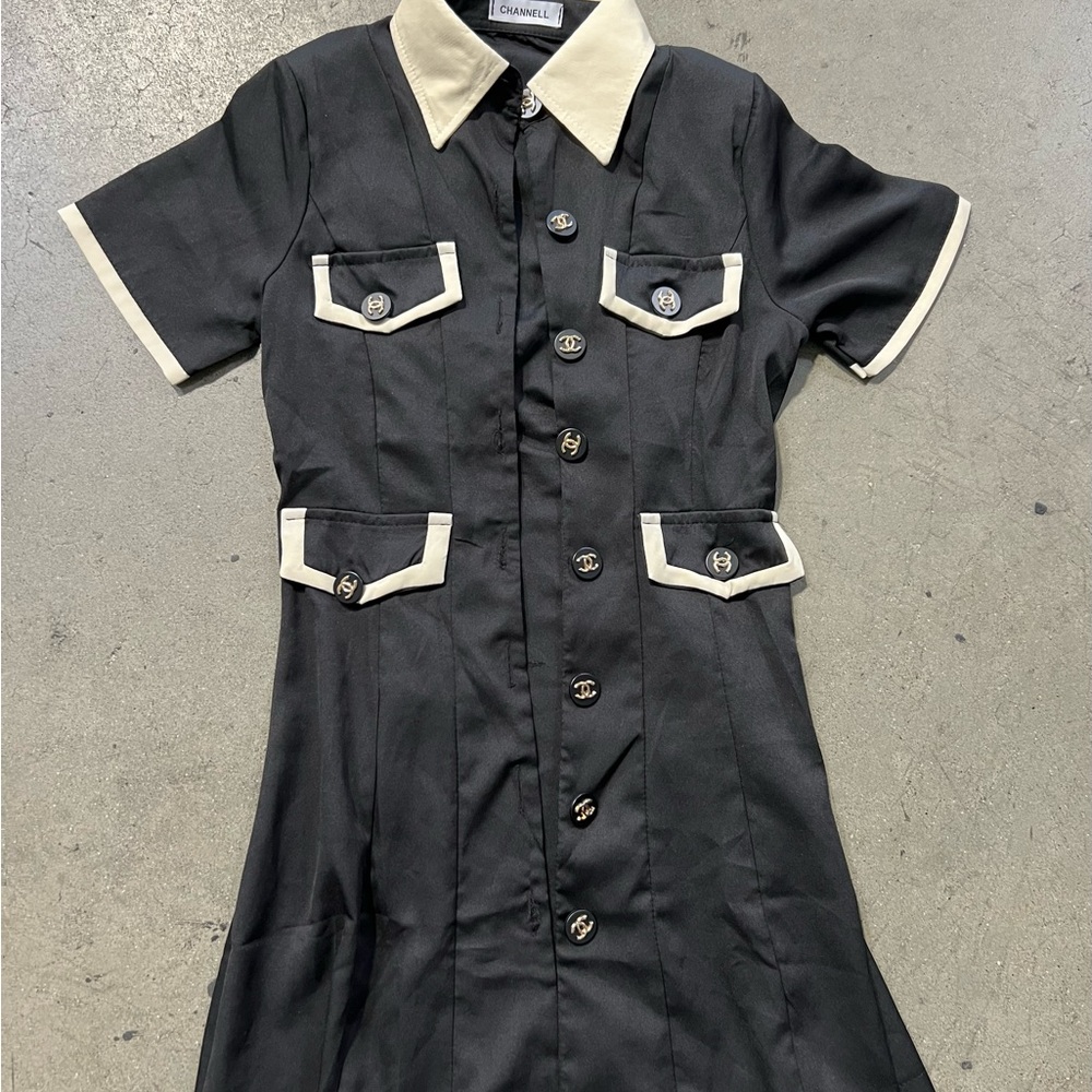 Elegant vintage Black and White Short Sleeve Dress size S